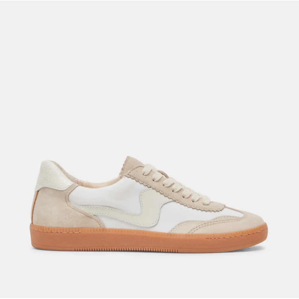 Dolce Vita White and Tan Low-Top Sneakers